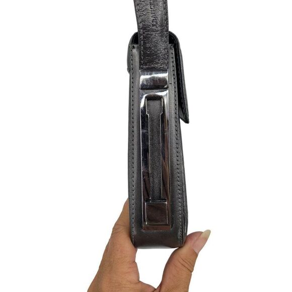 Francesco Biasia Leather Shoulder Bag Purse Handbag Gunmetal Gray Silver - Picture 7 of 14